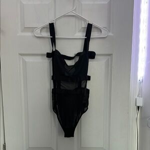 Black Mesh Strappy Bodysuit – Size Small